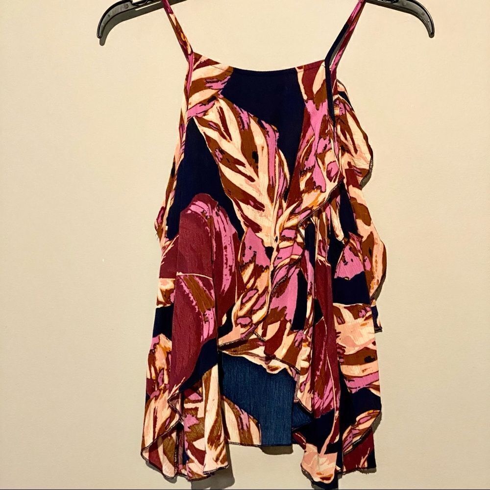 Mossimo Womens Tank Top Blue Pink Crossover Back. Sz Medium